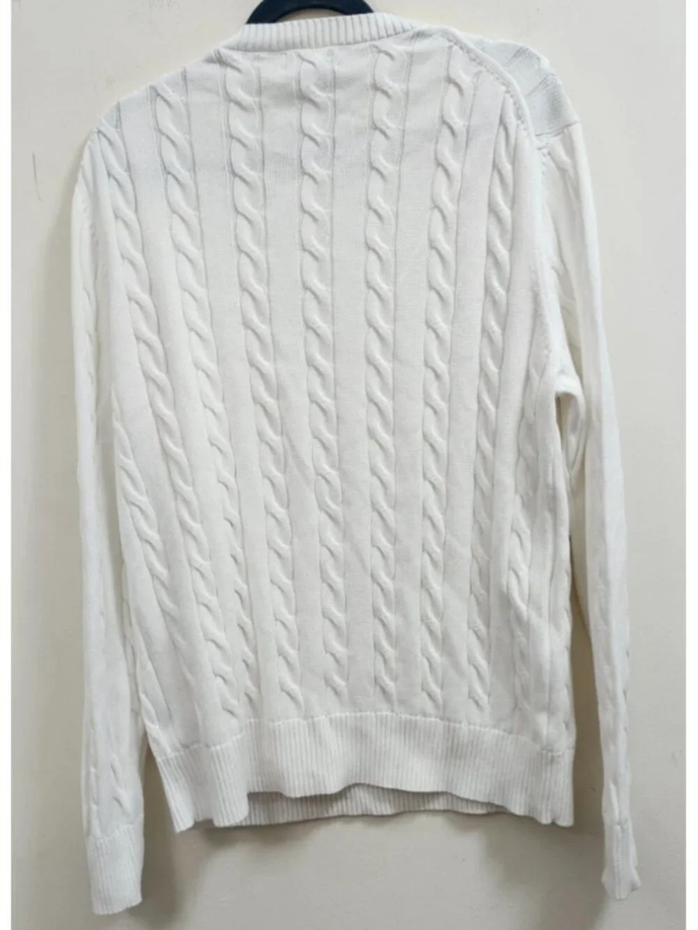 Brooks Brothers Men’s White 100% Cotton Cable Knit Crewneck Sweater Size L